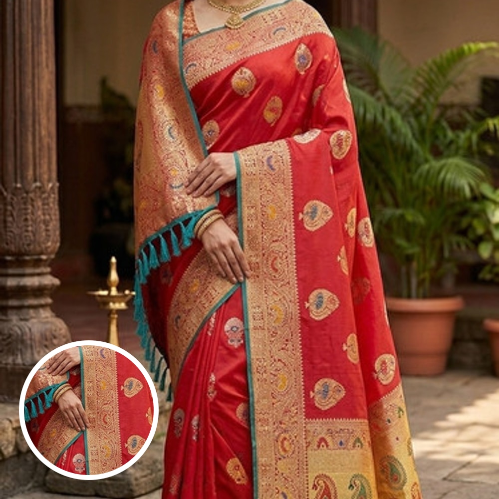 Bridal Sari Set with Gold Embroidery Work